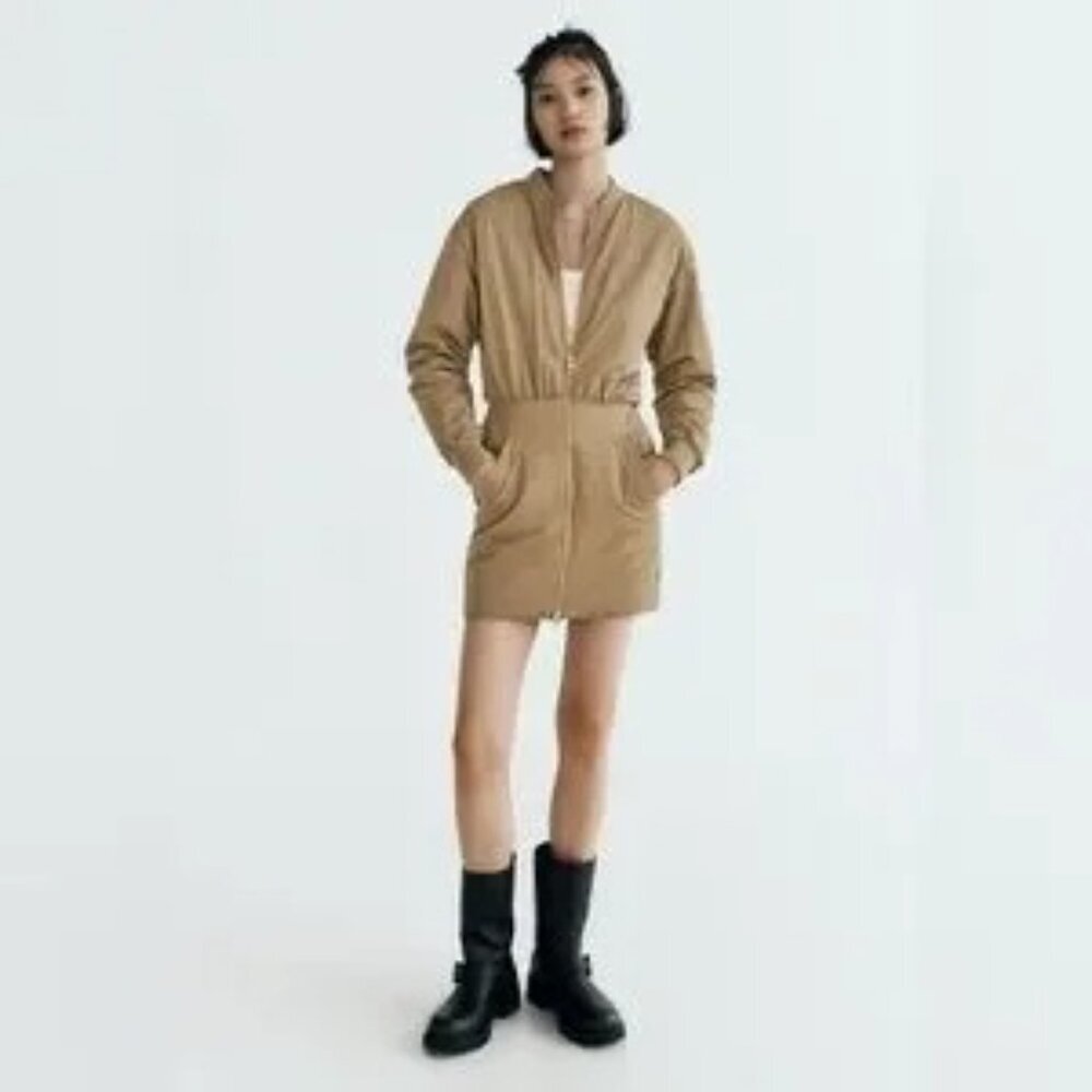 Zara NWT Puff Bomber Full Zip Mini Dress XS MINIMALIST QUIET FLEX MODERN COUTURE - Picture 4 of 17